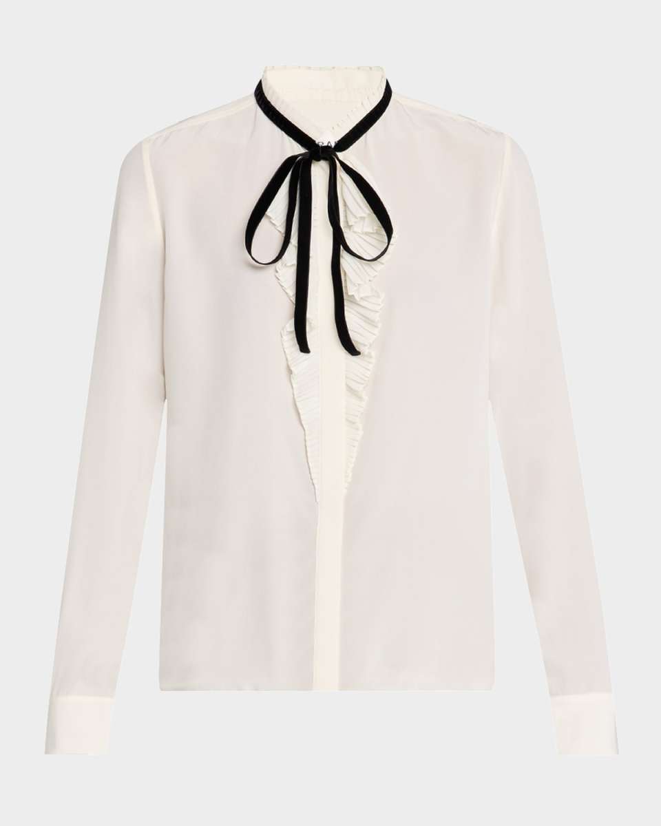 Ruffled Velvet-Tie Blouse